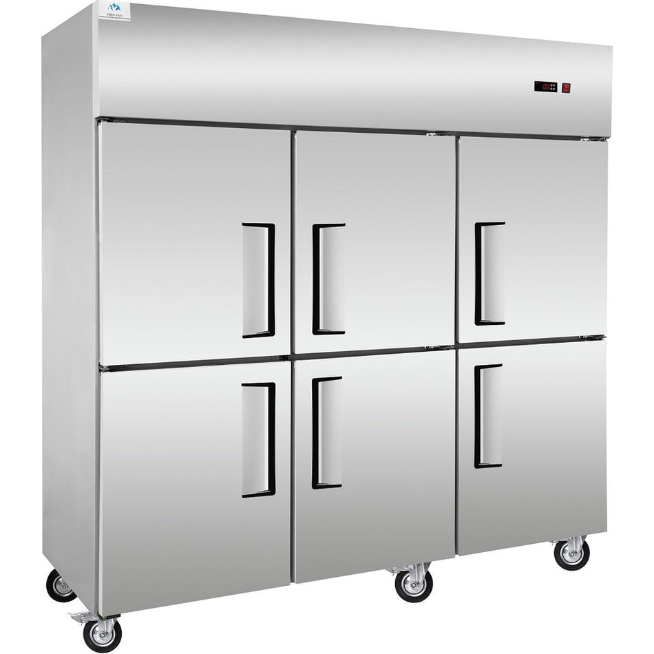 West Kitchen WSCD-660B 72"W Dual Zone Reach-In Refrigerator and Freezer with 6 Solid Half Doors