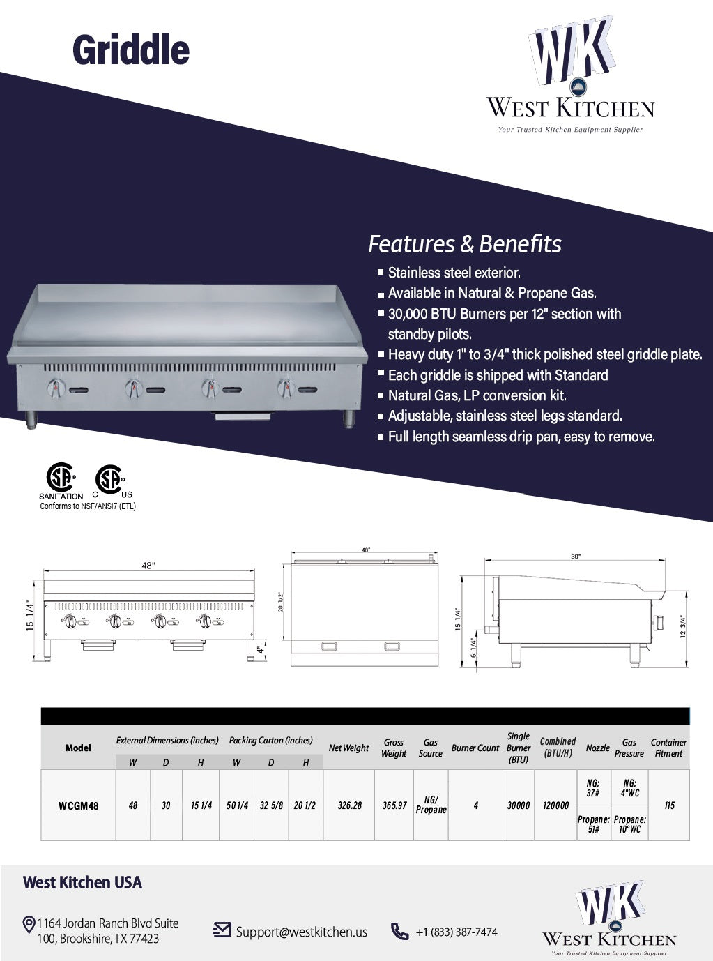 a brochure showing the features and benefits of the griddle