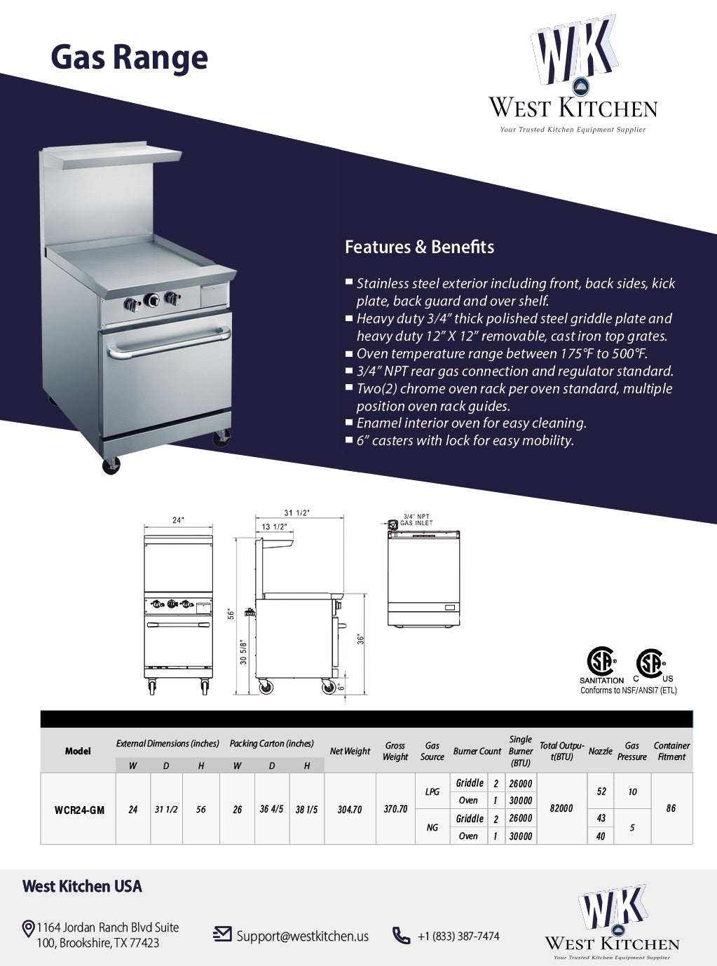 a brochure showing the features and benefits of a gas range