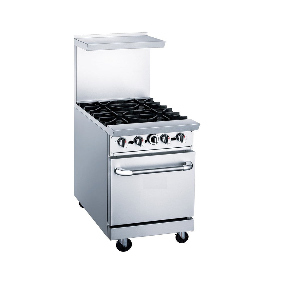 a stainless steel oven with two burners and two ovens