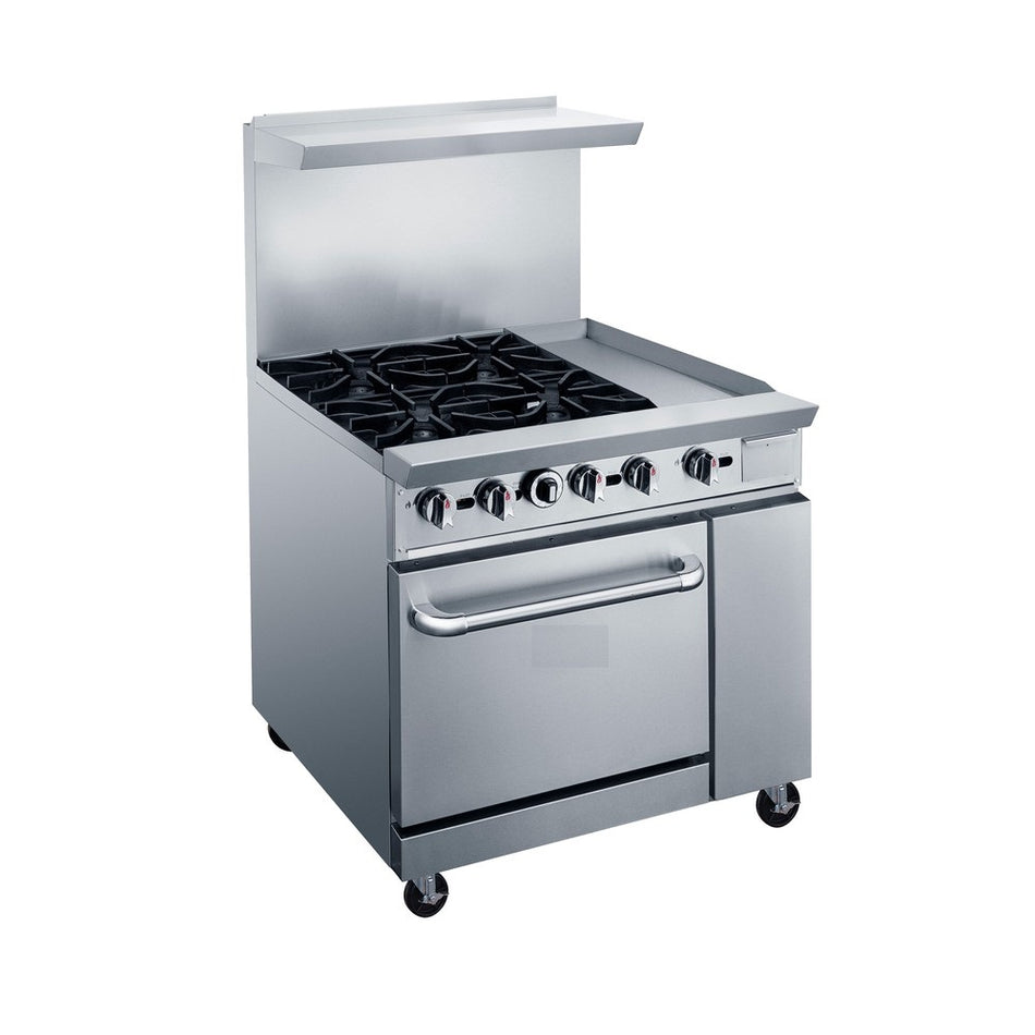 West Kitchen WCR36-4B12GM 36" NG/LP Gas Oven Range with 4 Burners and 12" Manual Griddle