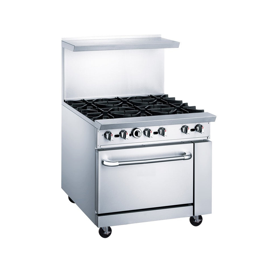 a stainless steel oven with two burners and two oven doors