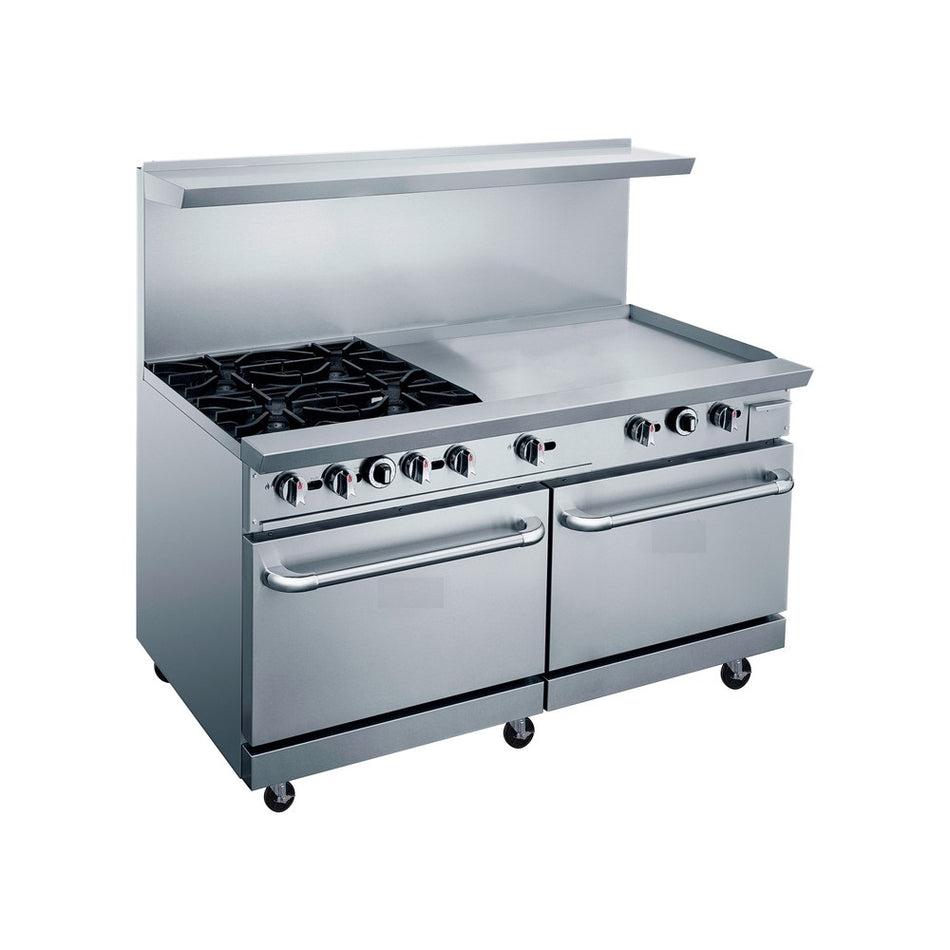 West Kitchen WCR60-4B36GM 60" NG/LP Gas Oven Range with 4 Burners and 36" Manual Griddle