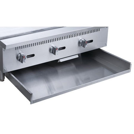 a stainless steel counter top with two burners