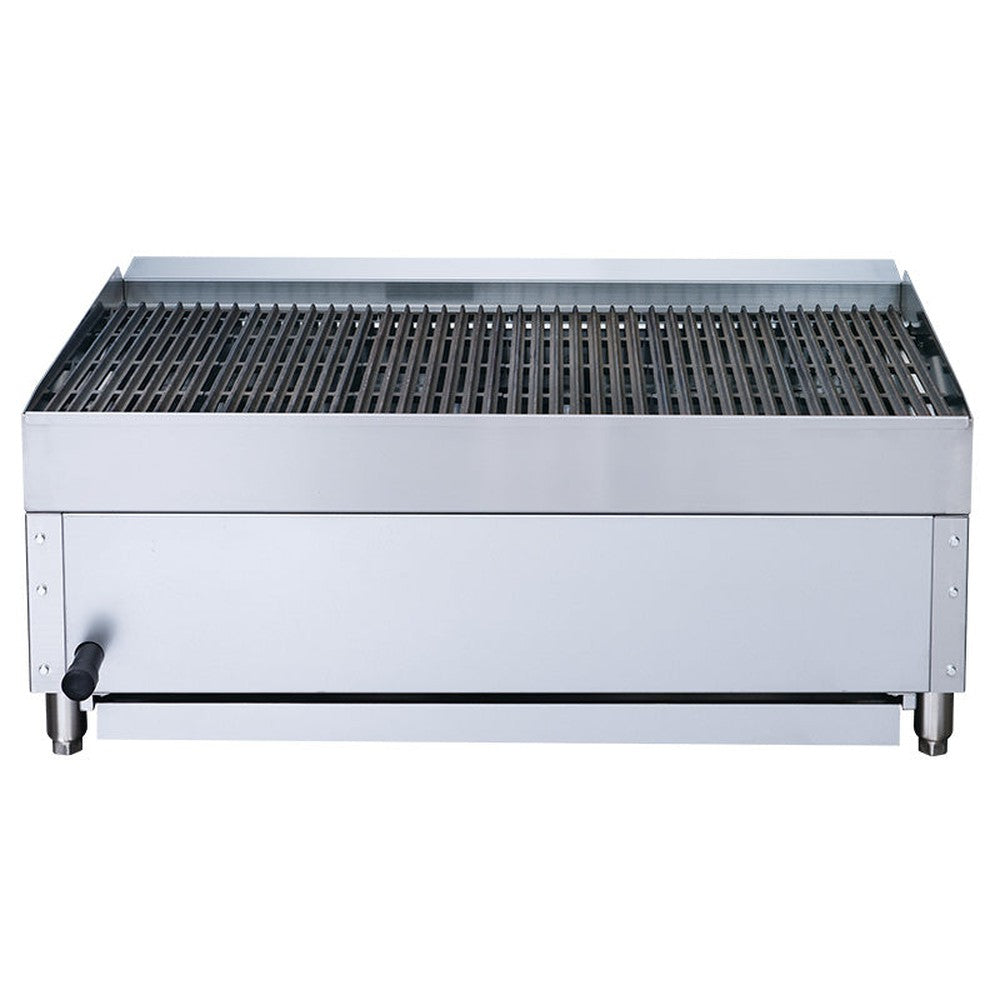 a stainless steel grill on wheels on a white background