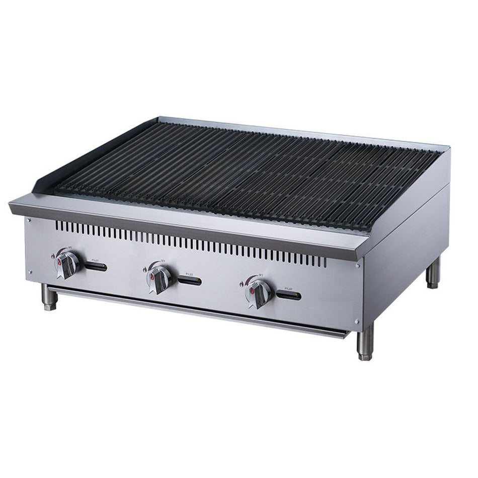 a stainless steel griddle with two burners