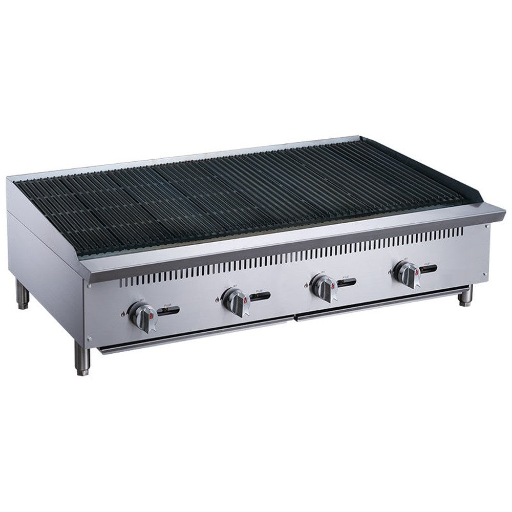 a grill with four burners and a griddle top