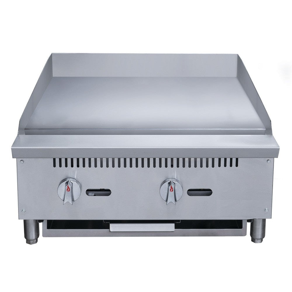 a stainless steel counter top with two burners