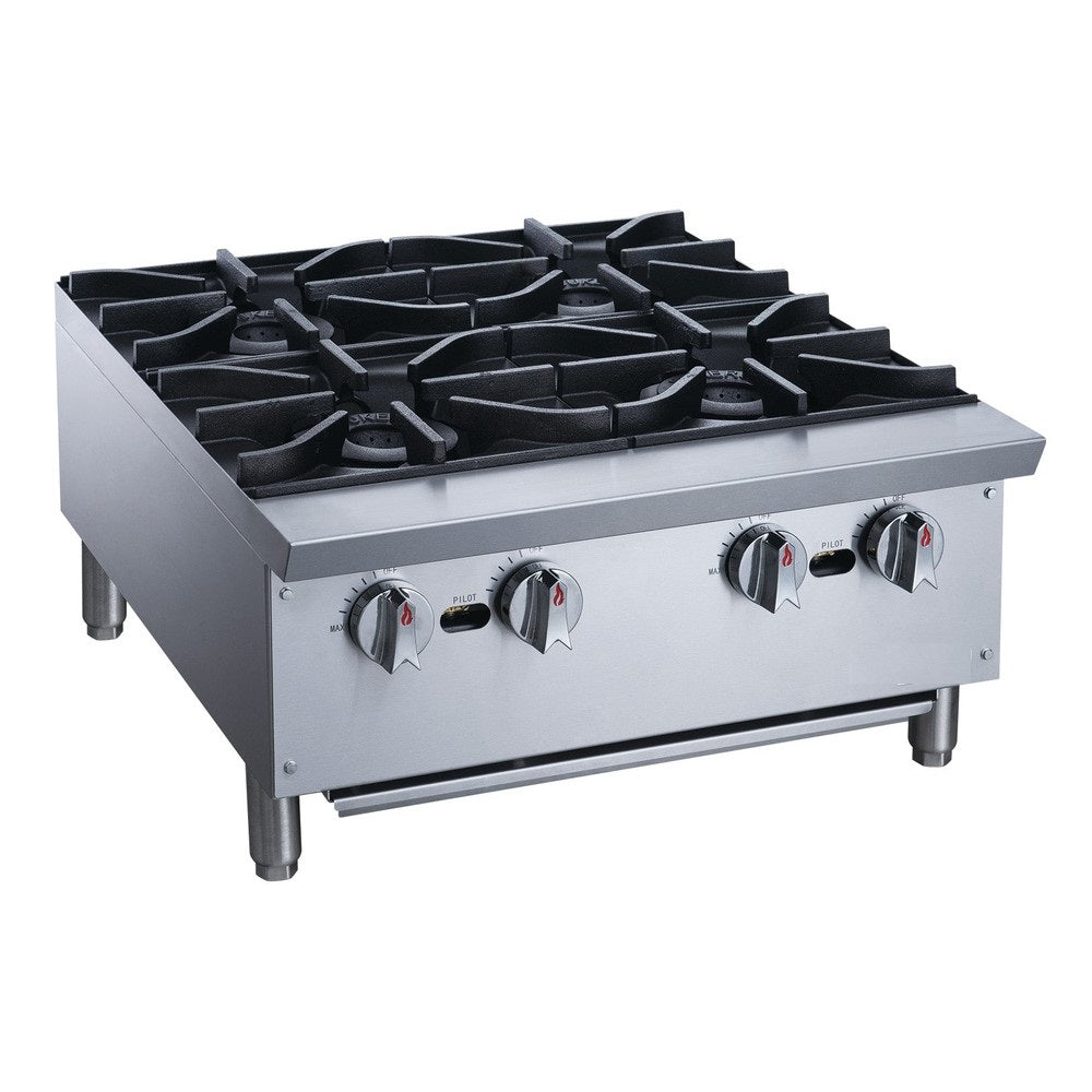 a stainless steel stove with four burners