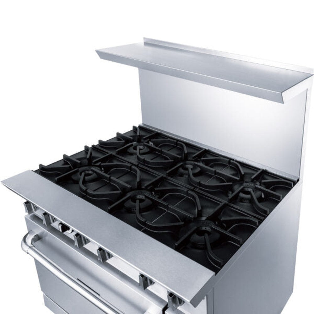 a stainless steel gas range with four burners