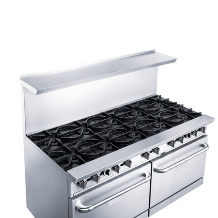 a stainless steel gas range with four burners