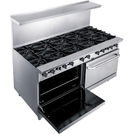 a stainless steel stove and oven with two burners