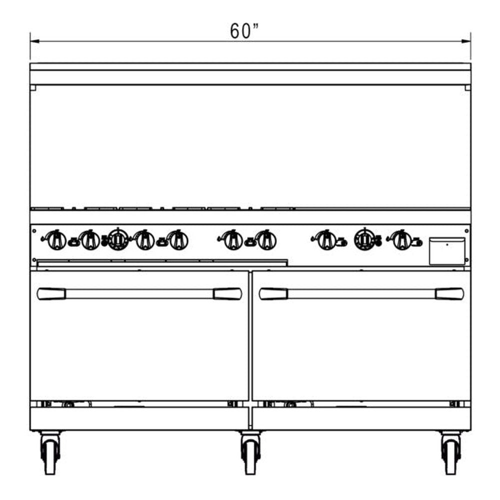 a drawing of a double oven with two drawers