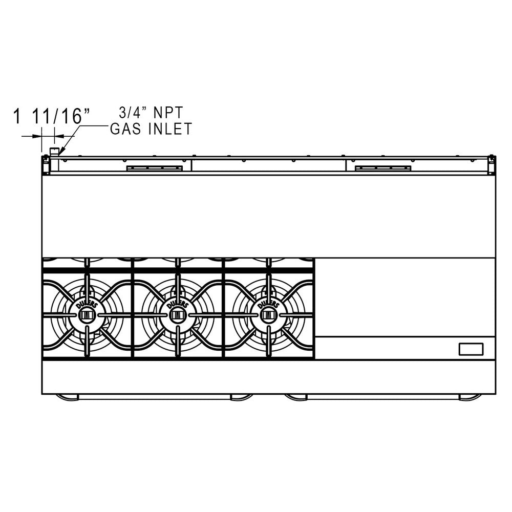 a drawing of the front and side of a gas oven