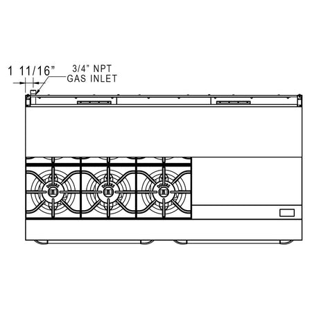 a drawing of the front and side of a gas oven