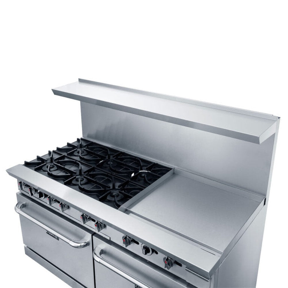 a stainless steel stove top oven with two burners