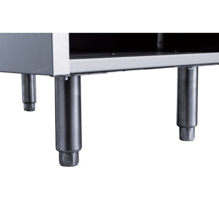 a metal shelf with two metal legs